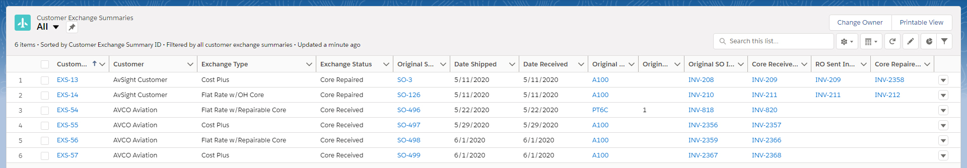 Sales Order Core Exchanges – AvSight Support